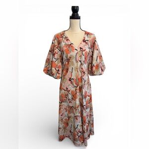 Caara Asti Dress Orange Balloon Short Sleeves Boho Floral Women's Large